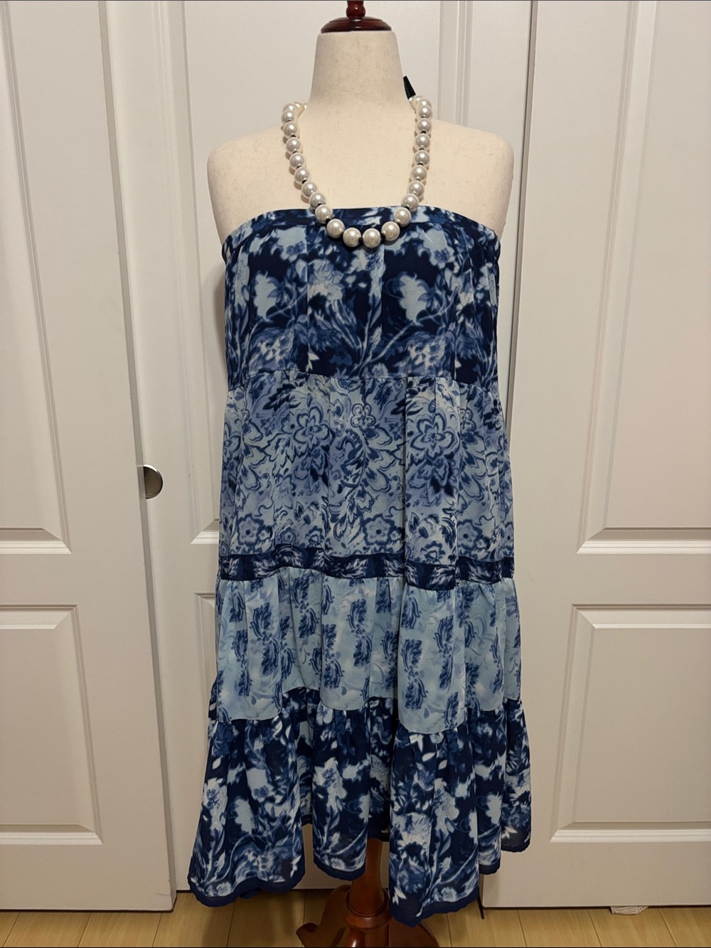 Navy & Light Blue Floral Tiered Maxi Skirt - Women's - Picture 3 of 8